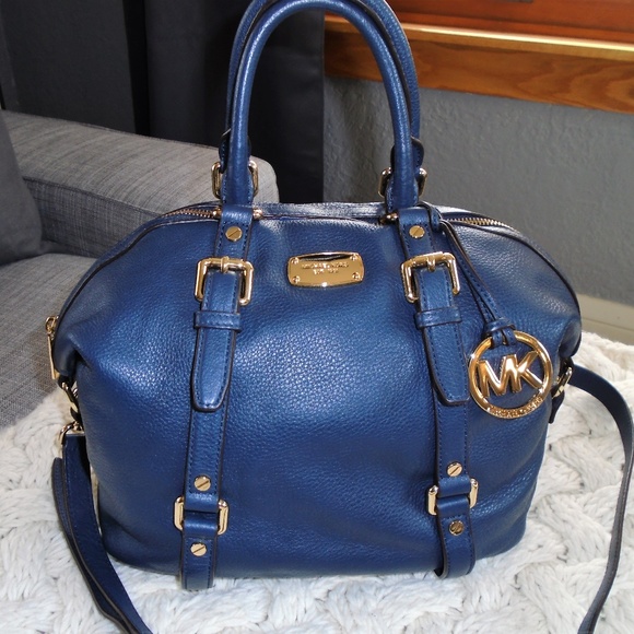 Michael Kors Bedford Bowling Satchel Blue Leather Handbags - Michael Kors Bedford Bowling Satchel Blue Leather